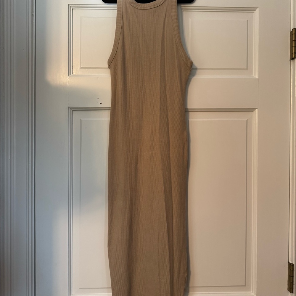 Tan rubbed bodycon midi Dress